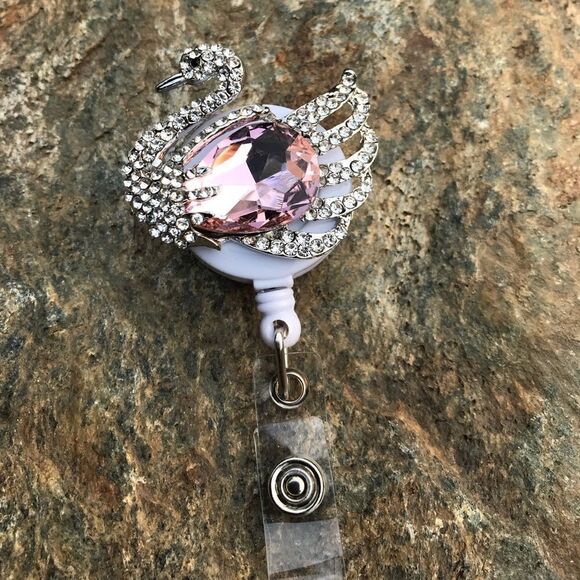 Austrian Crystal Swan & Butterfly Badge Holder - Picture 10 of 15